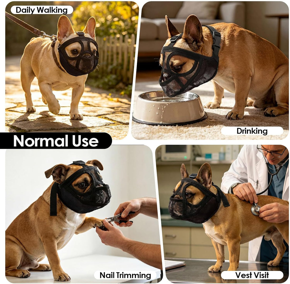 Short Snout Dog Muzzle, Breathable Soft Mesh French Bulldog Muzzle