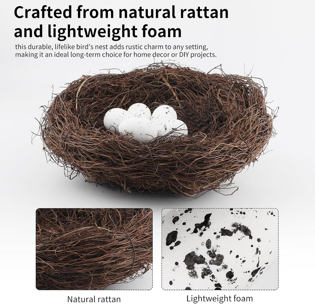 6Pcs 12" Large Artificial Bird Nests with Eggs for Crafts,Handmade