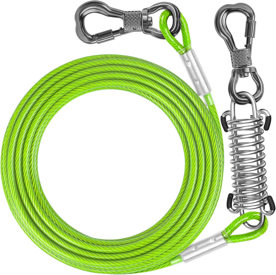 50FT Dog Tie Out Cable Lead with Shock Spring for Medium Large Dogs