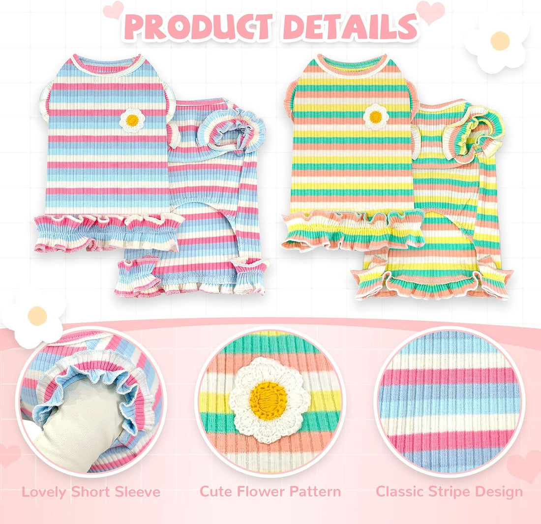 XGDMEIL 2 Pack Cute Striped Small Dog T Shirts Soft Cotton Girl Dog