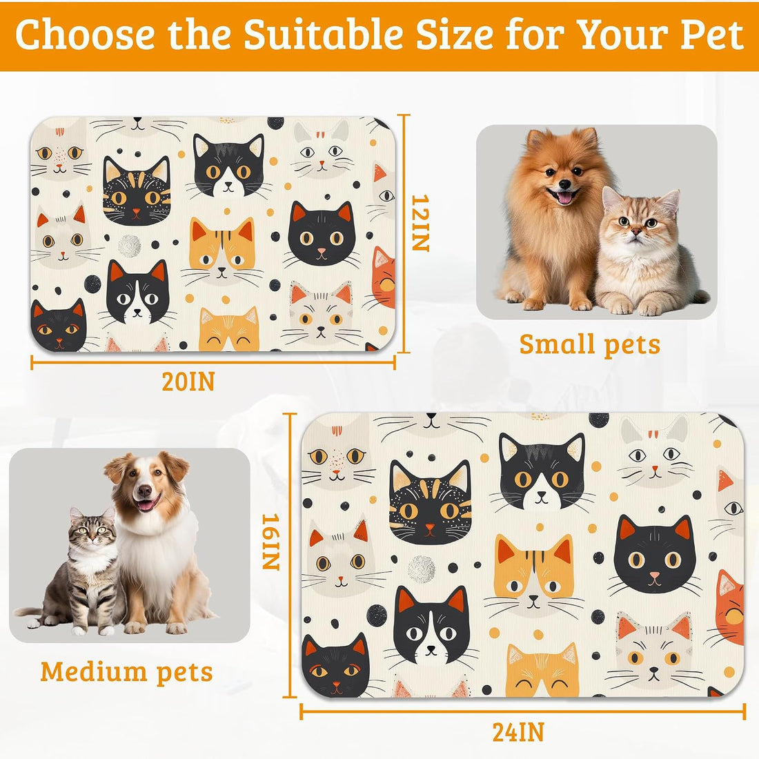 Cats Dog Cat Food Mat,Absorbent Waterproof Placemat for Food