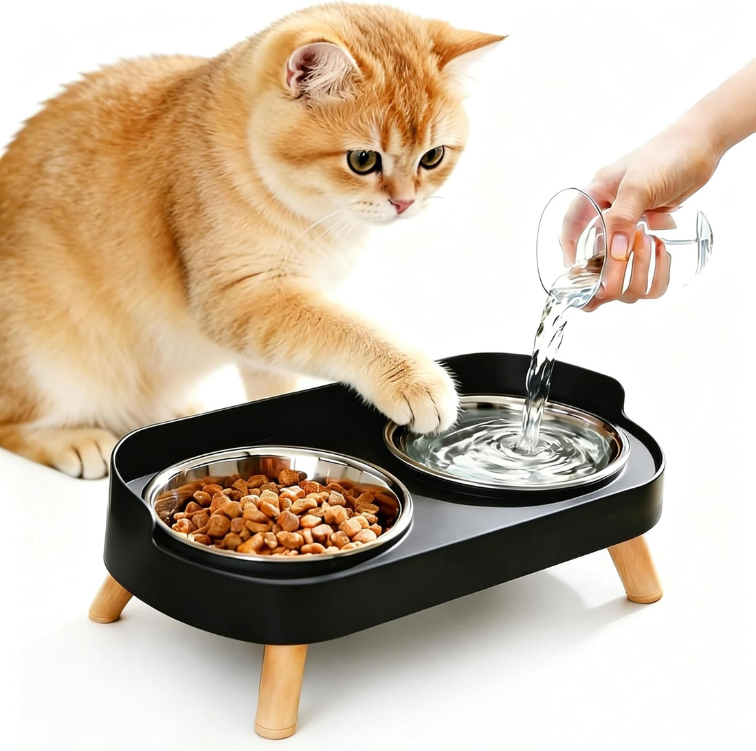 Elevated Cat Bowls, Raised Cats Food and Water Bowl Set for Indoor