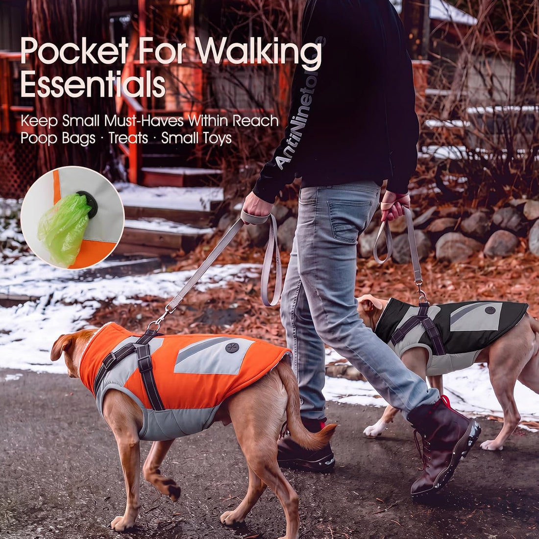 Dog Winter Coat Waterproof - Orange,Medium