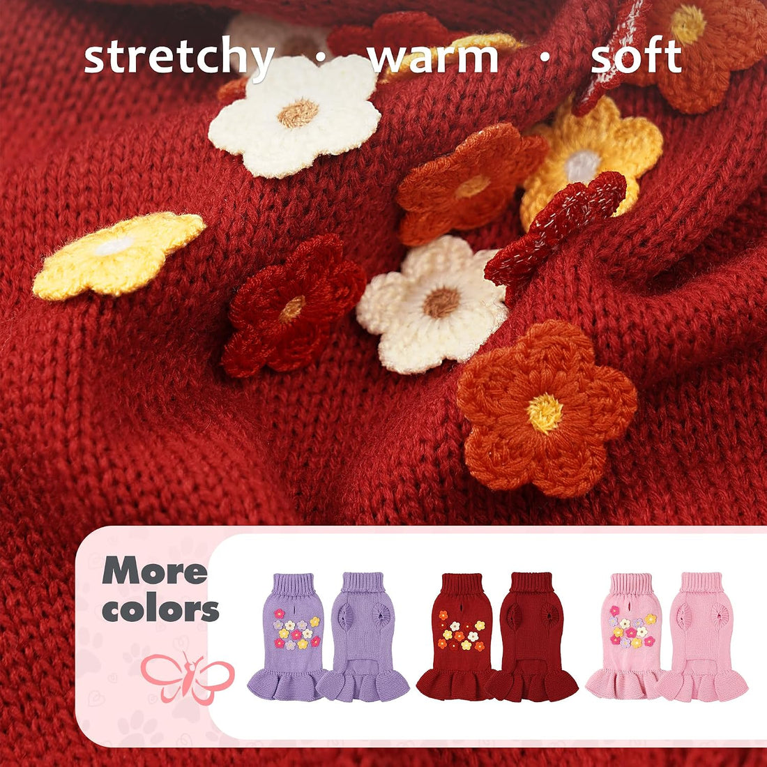 WOYYHO Small Dog Sweater Dress with Crochet Flower