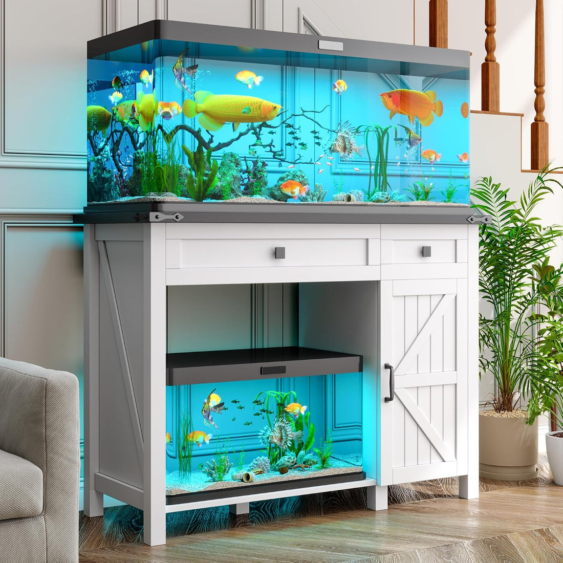 kepptory 75-120 Gallon Fish Tank Stand with Diamond Doors & Power