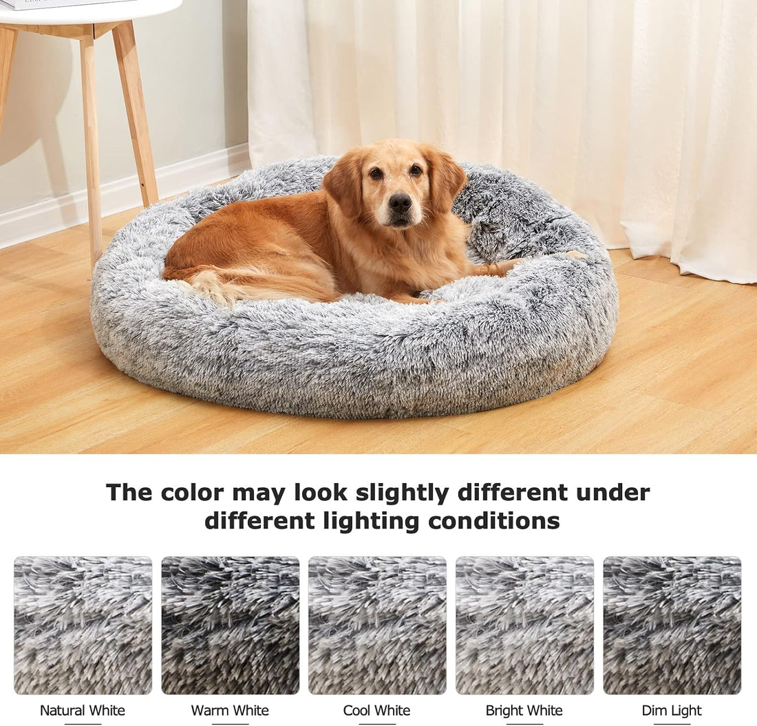 Bedfolks Calming Donut Dog Bed, 36 Inches Round Fluffy for Large Dogs