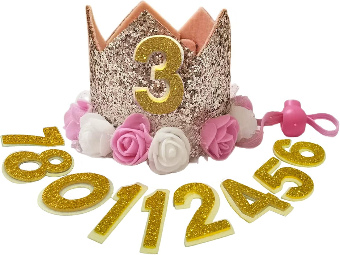 Dog Birthday Hat, Adjustable Gold Crown Hat with Numbers