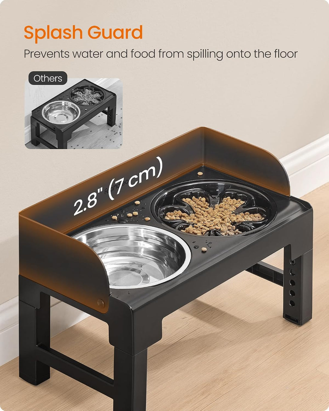 Feandrea Dog Bowls Elevated, Raised Stand with 1 Slow Feeder and Two