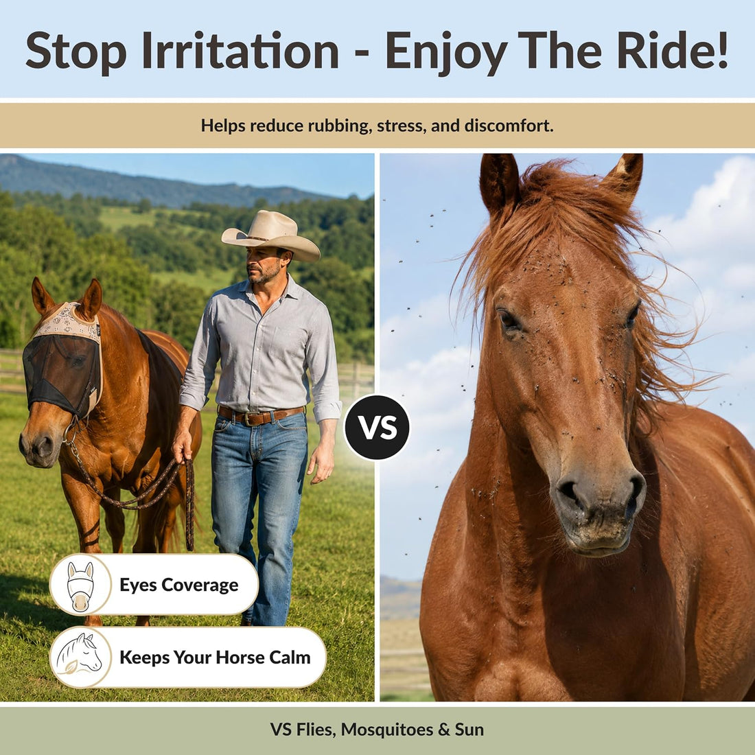 TSZ Fly Free Ride Horse Fly Mask Standard