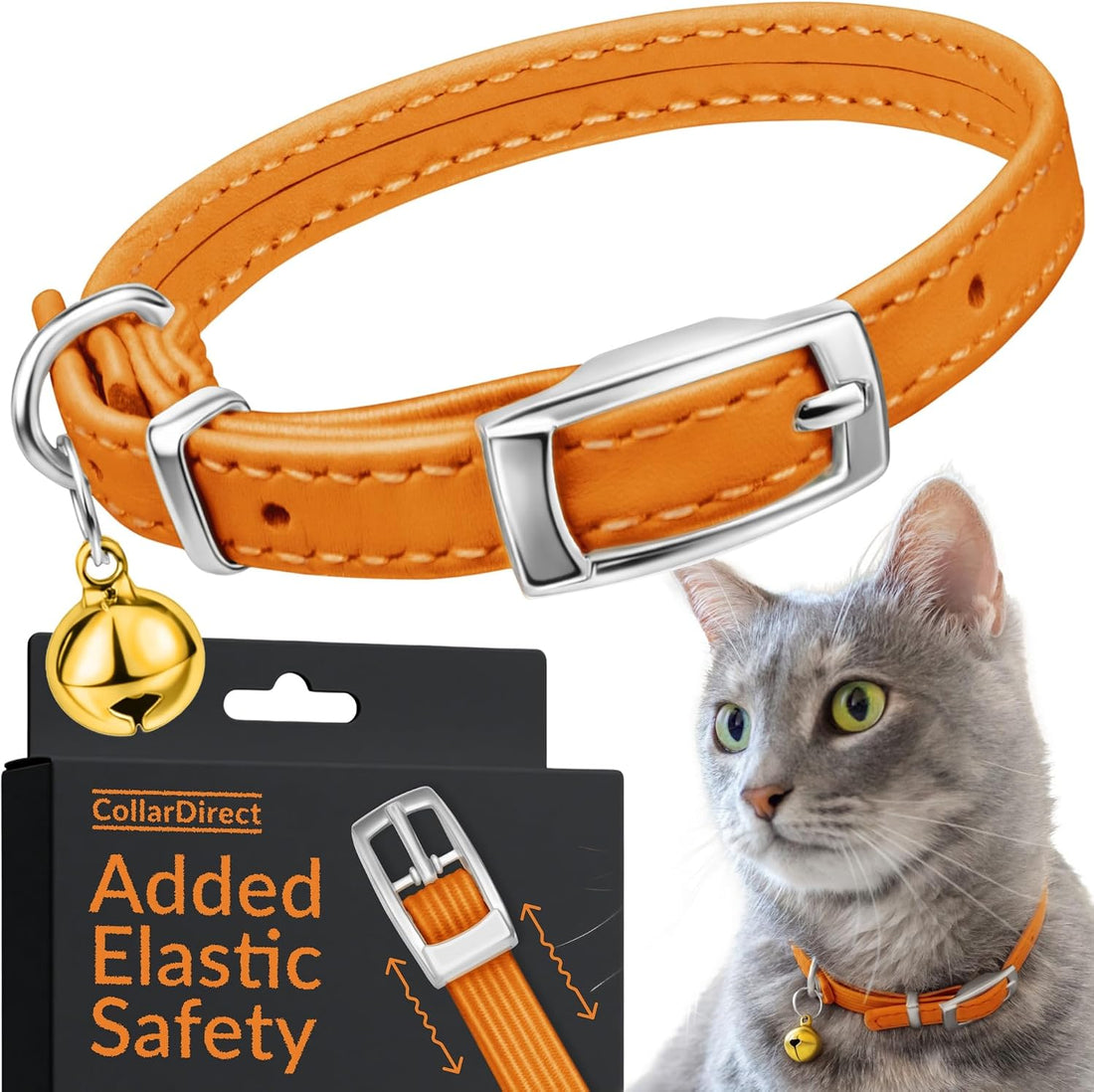 Soft Leather Cat Collar with Safety Elastic Strap