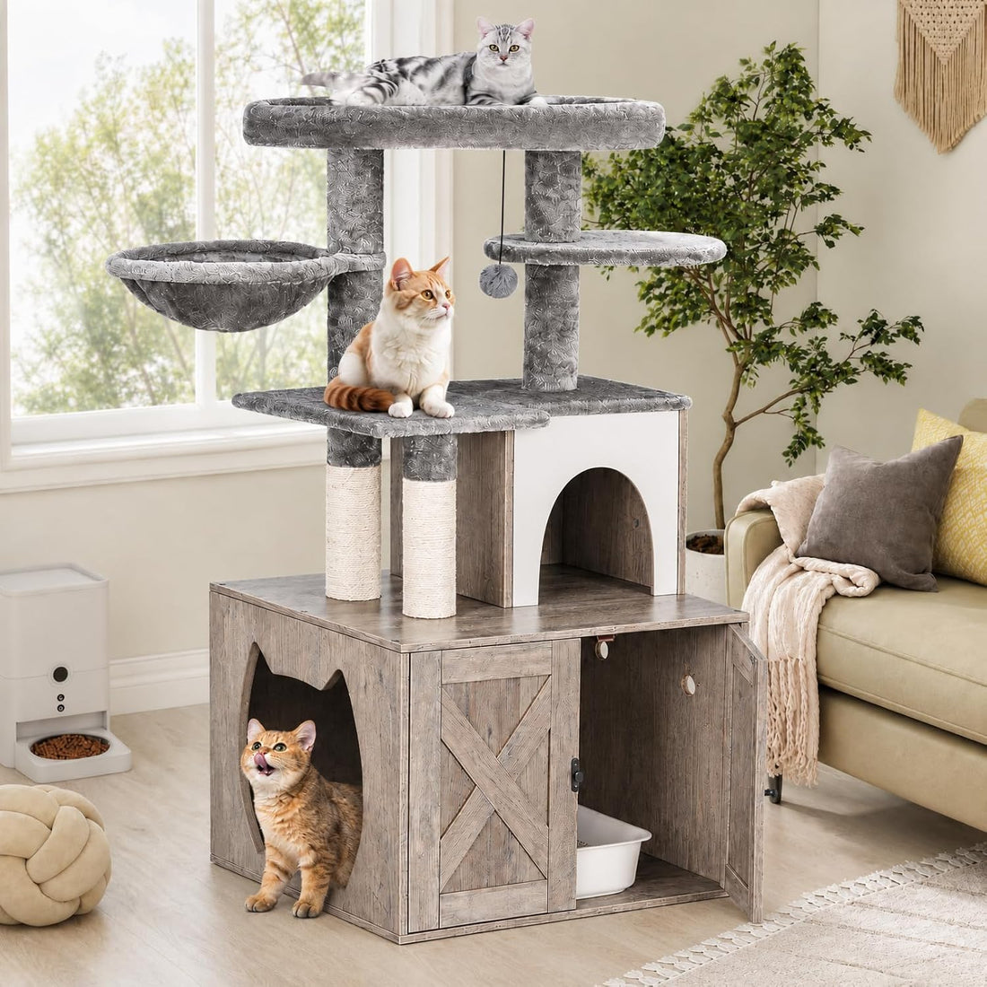 HavenlyYouth Litter Box Enclosure with Cat Tree,Cat Tree with Litter