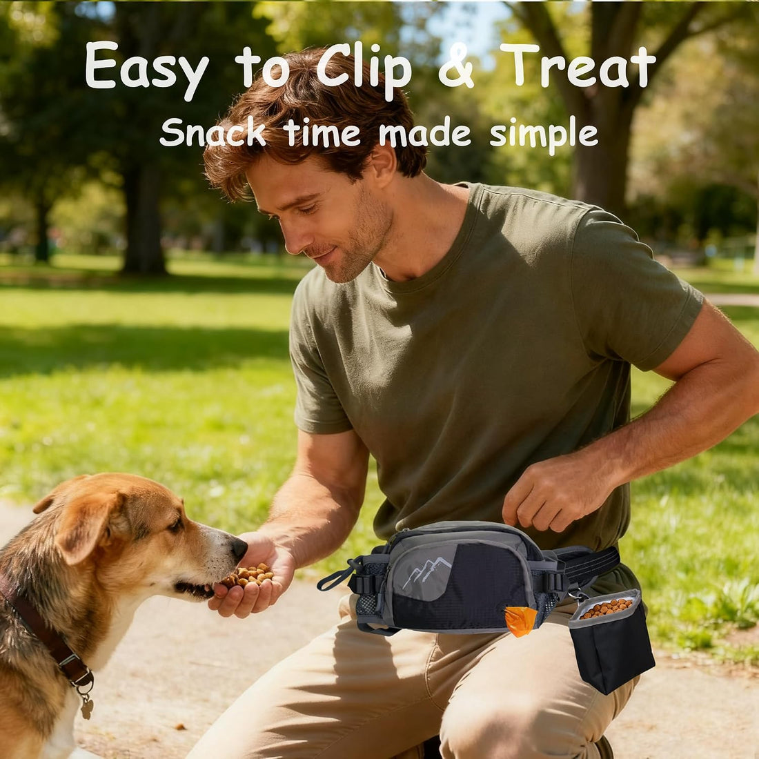 Dog Walking Fanny Pack with Removable Treat Pouch & 2 Retractable