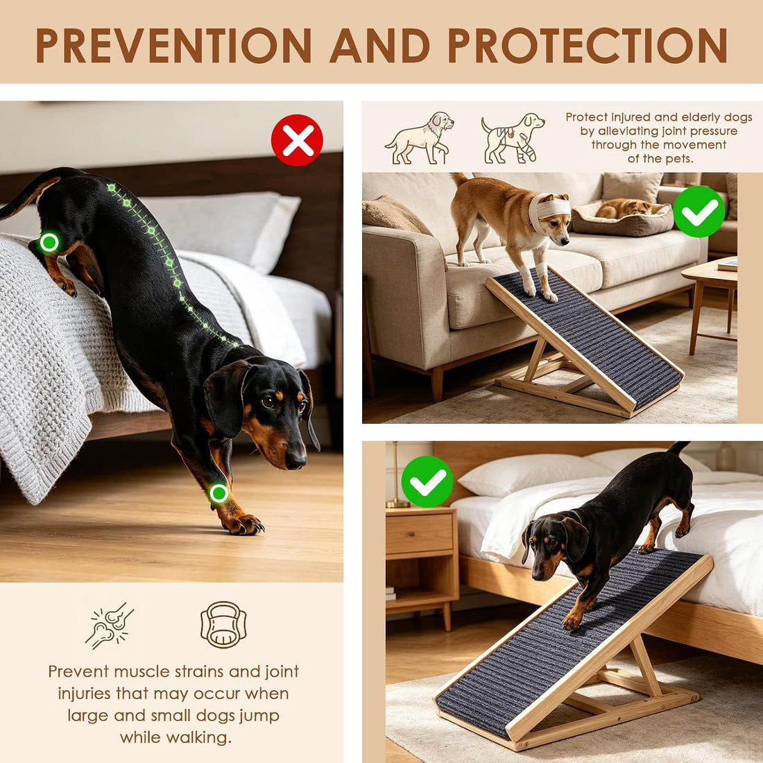 Dog Ramp for Bed Sofa 3 Adjustable Heights with Nail Scratch Board