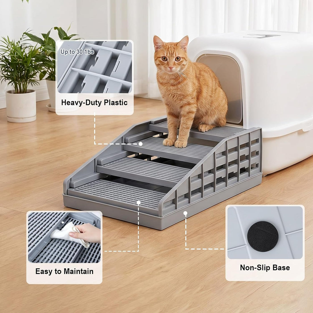Adjustable Litter Box Step, Elevated Cat Ramp/Stairs with Filter
