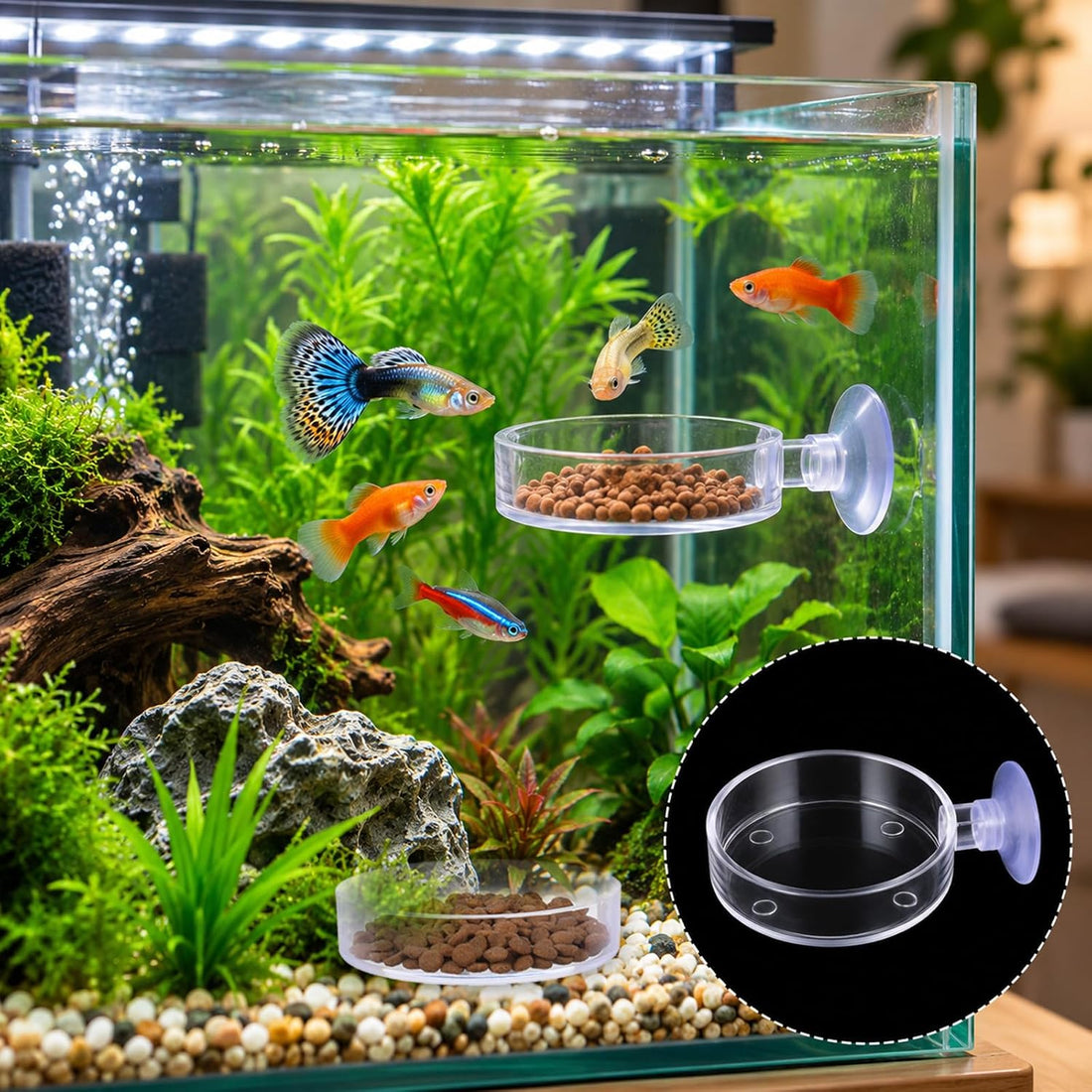 Shrimp Feeding Dish with Suction Cup, Fish Tank Feeder Dishes