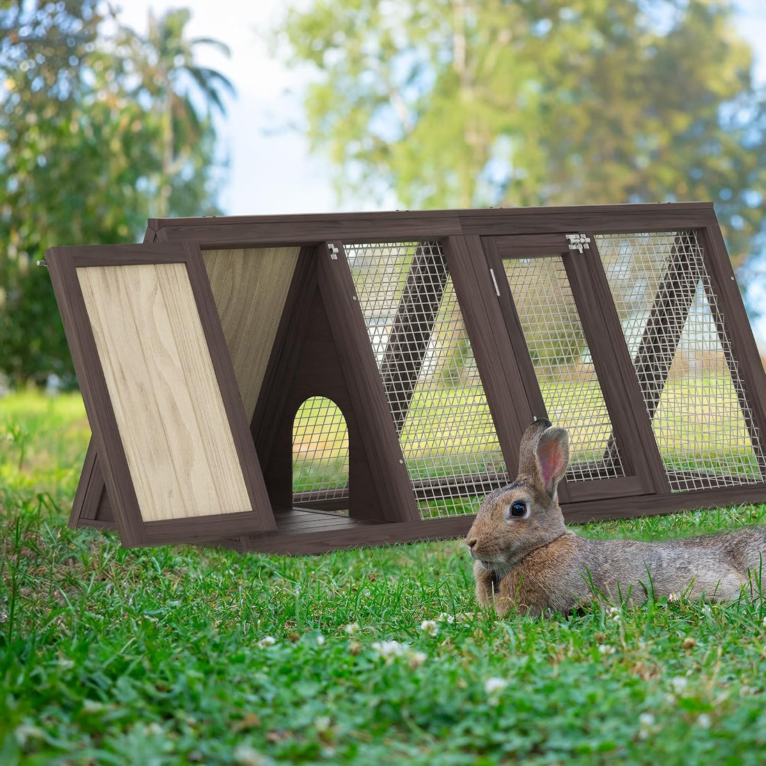 Outdoor Chicken Coop Wooden A-Frame Small Animal Coop Rabbit House