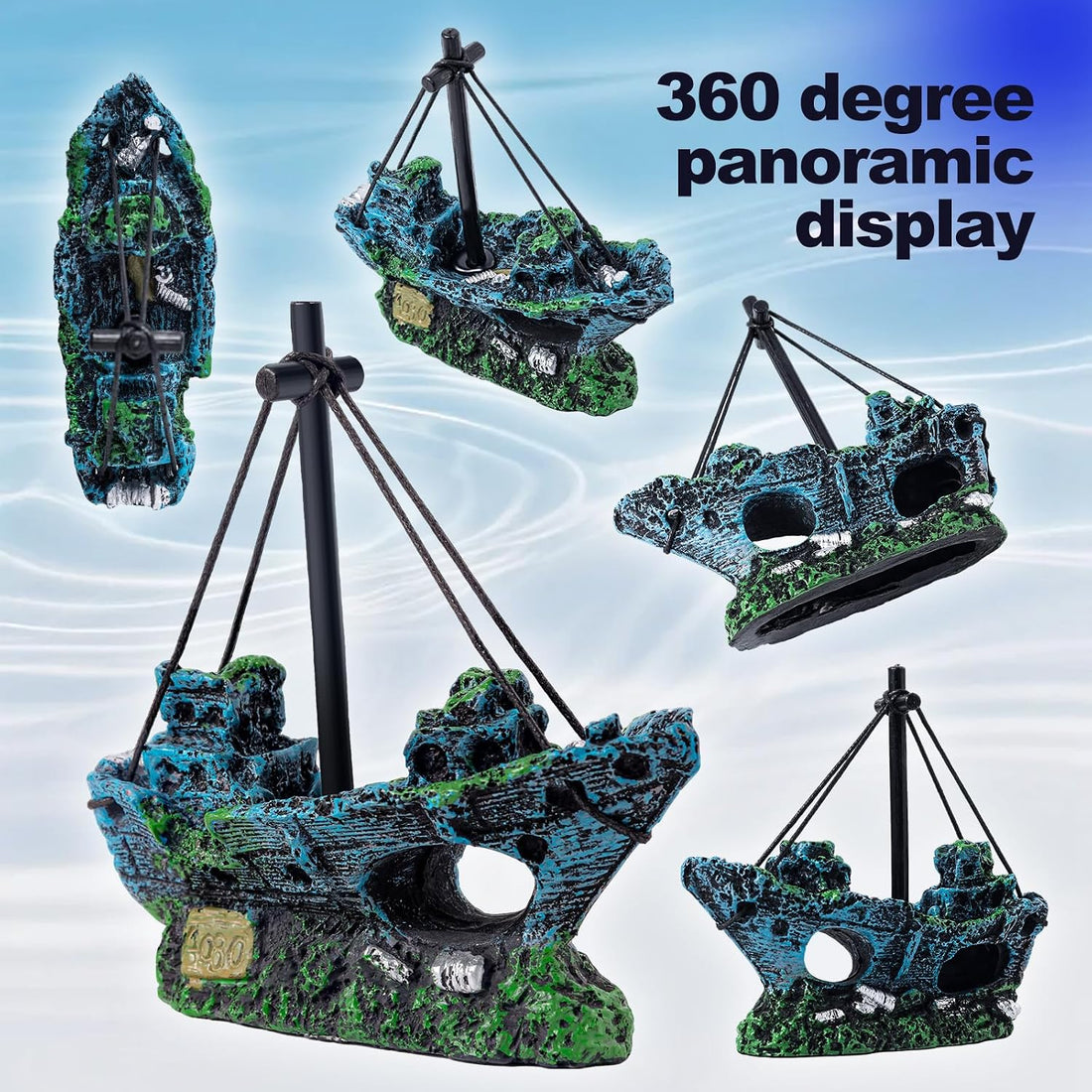 CousDUoBe 16 Pcs Fish Tank Decor Set Shipwreck Decoration Fish Tank