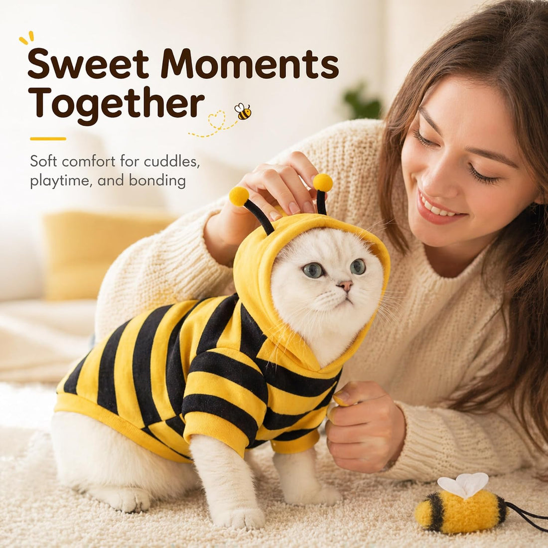 Cute Cat Bee Costume - Pet Halloween Apparel Bumble Bee Cosplay