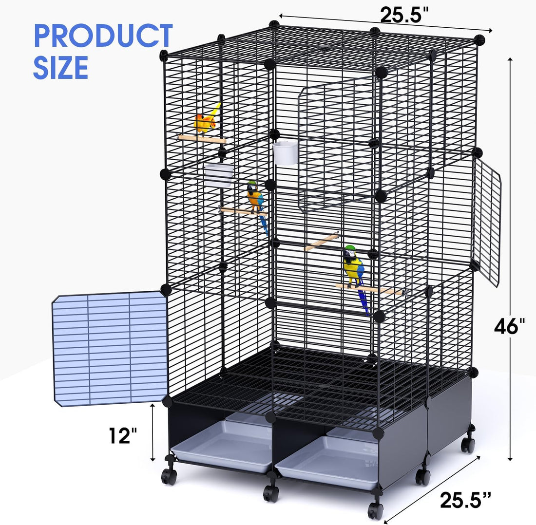 Flight Bird Cage, Large Metal Parakeet Cage with Wheels