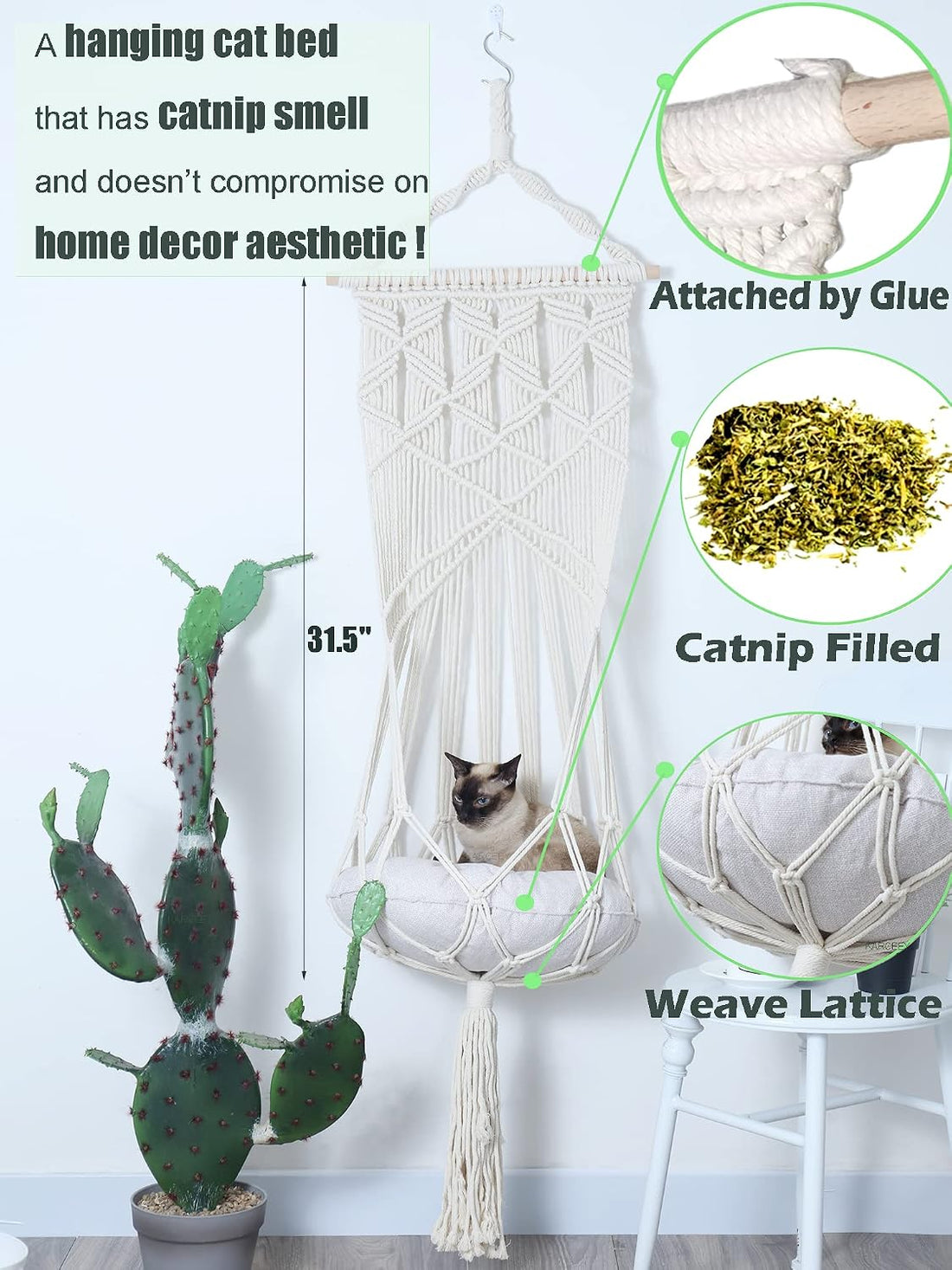 KARCEEY Macrame Cat Hammock Hanging Bed