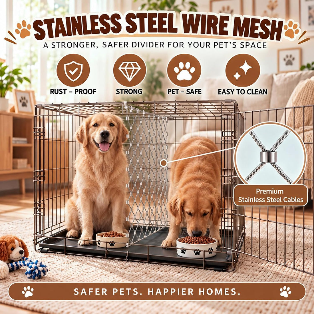 Dog Crate Divider for 42 Inch Crate, Stainless Steel Mesh
