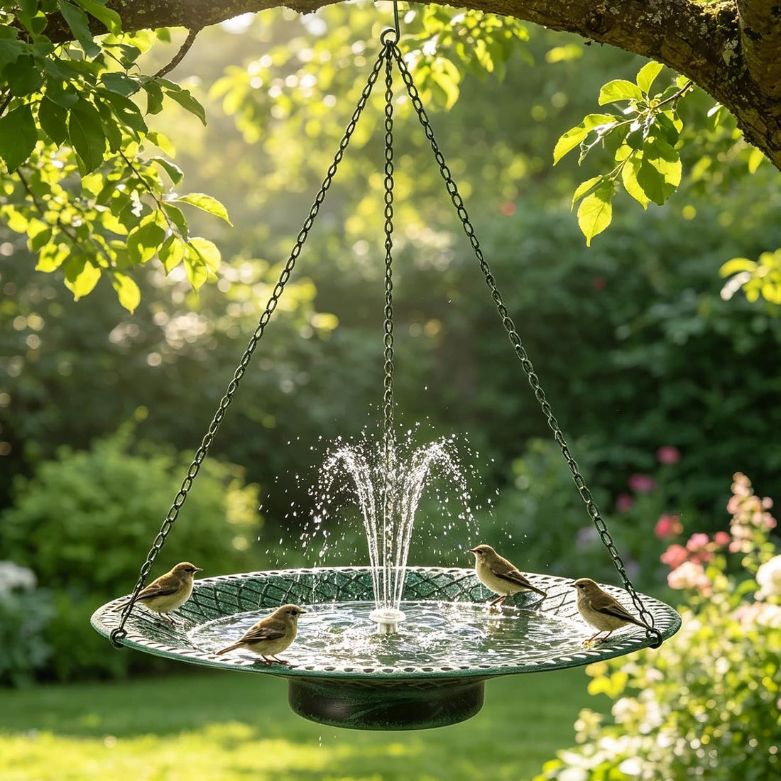 19.6" Large Hanging Bird Bath with Solar Fountain