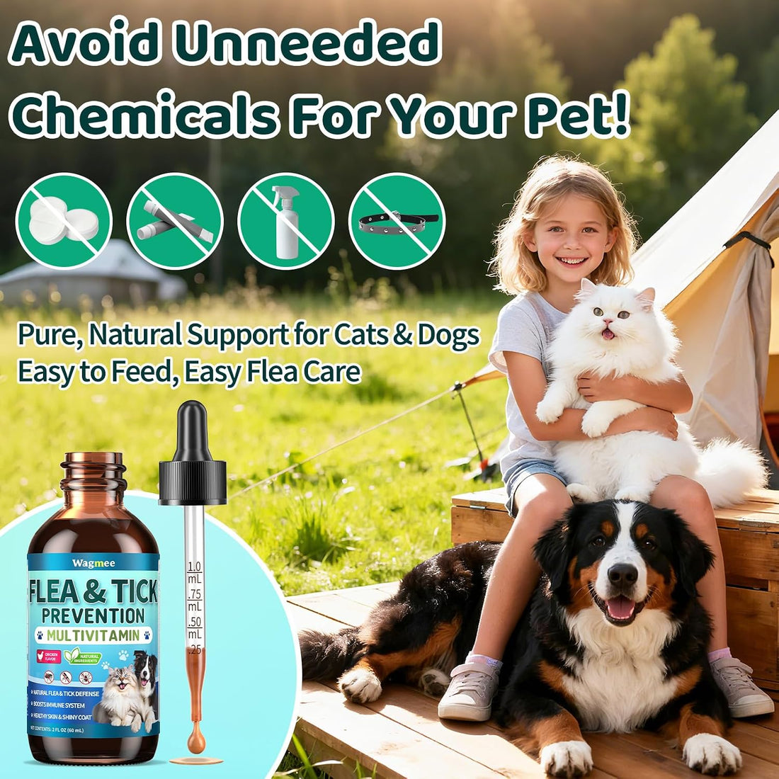Flea and Tick Prevention for Dogs & Cats with Multivitamins, 60ml