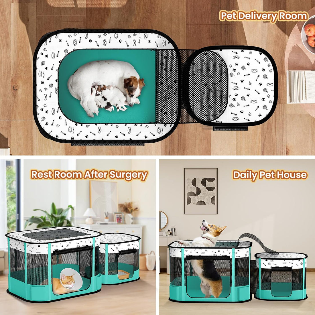 DESELL Portable Cat Playpen, 8-Rod Reinforced Kitten Dog Playpens