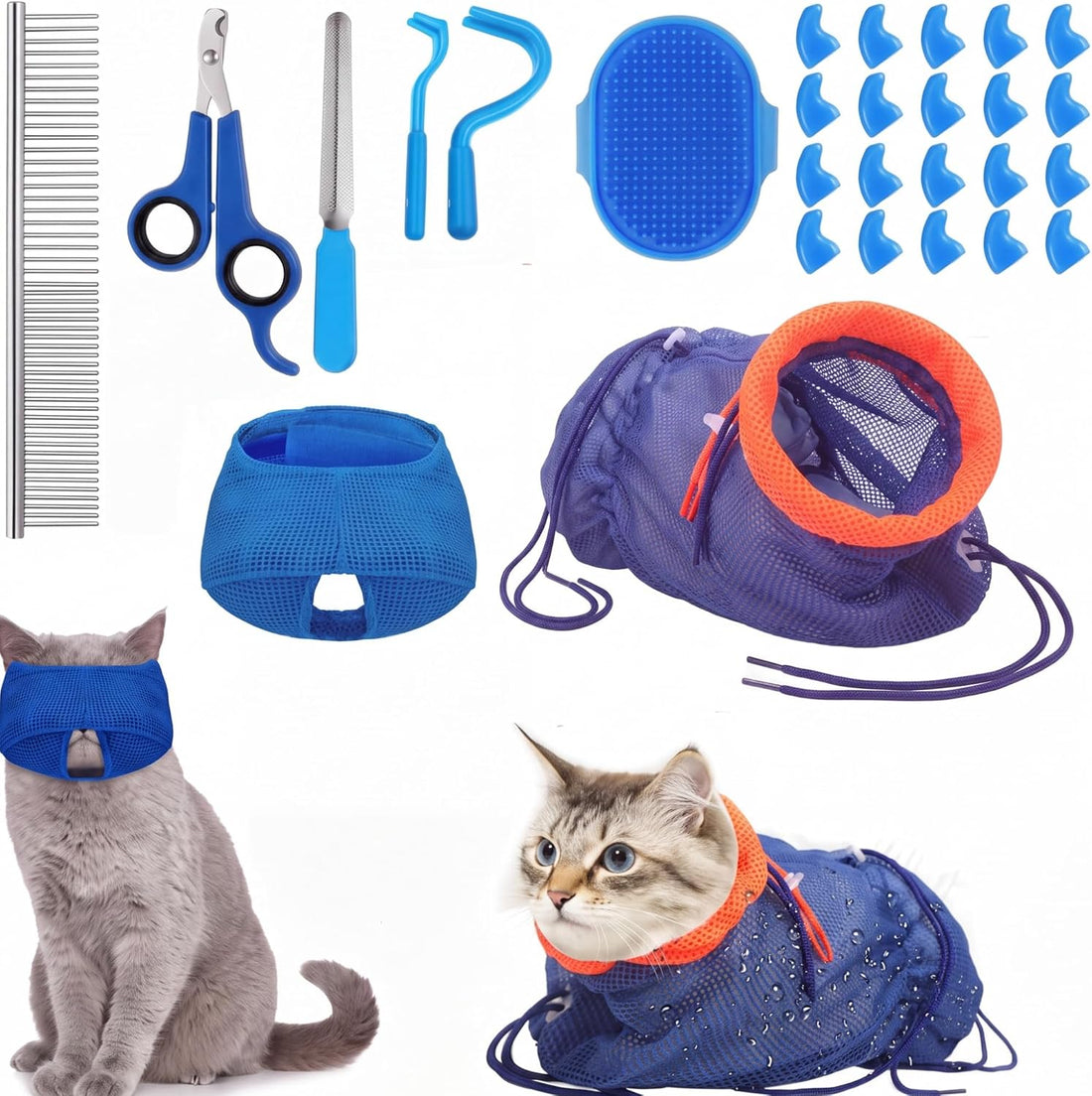 9 Pcs Cat Bathing Bag Set Cat Shower Bag