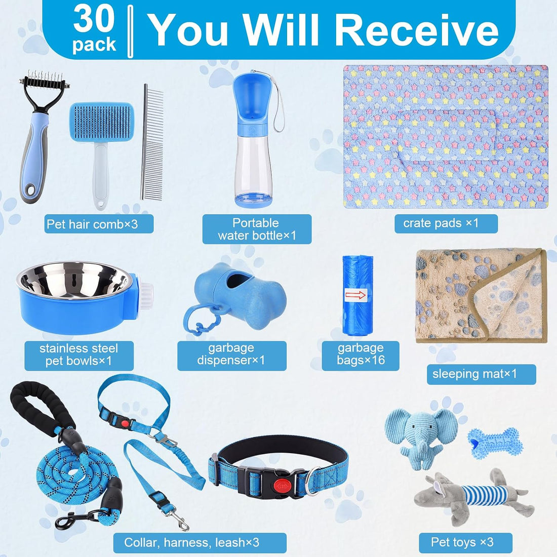30 Pcs Puppy Starter Kit No Pull Harness Set