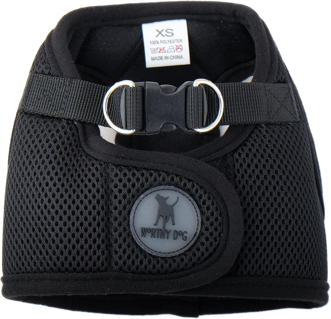 THE WORTHY DOG Easy Step-in Mesh Harness for Medium Dogs, Black