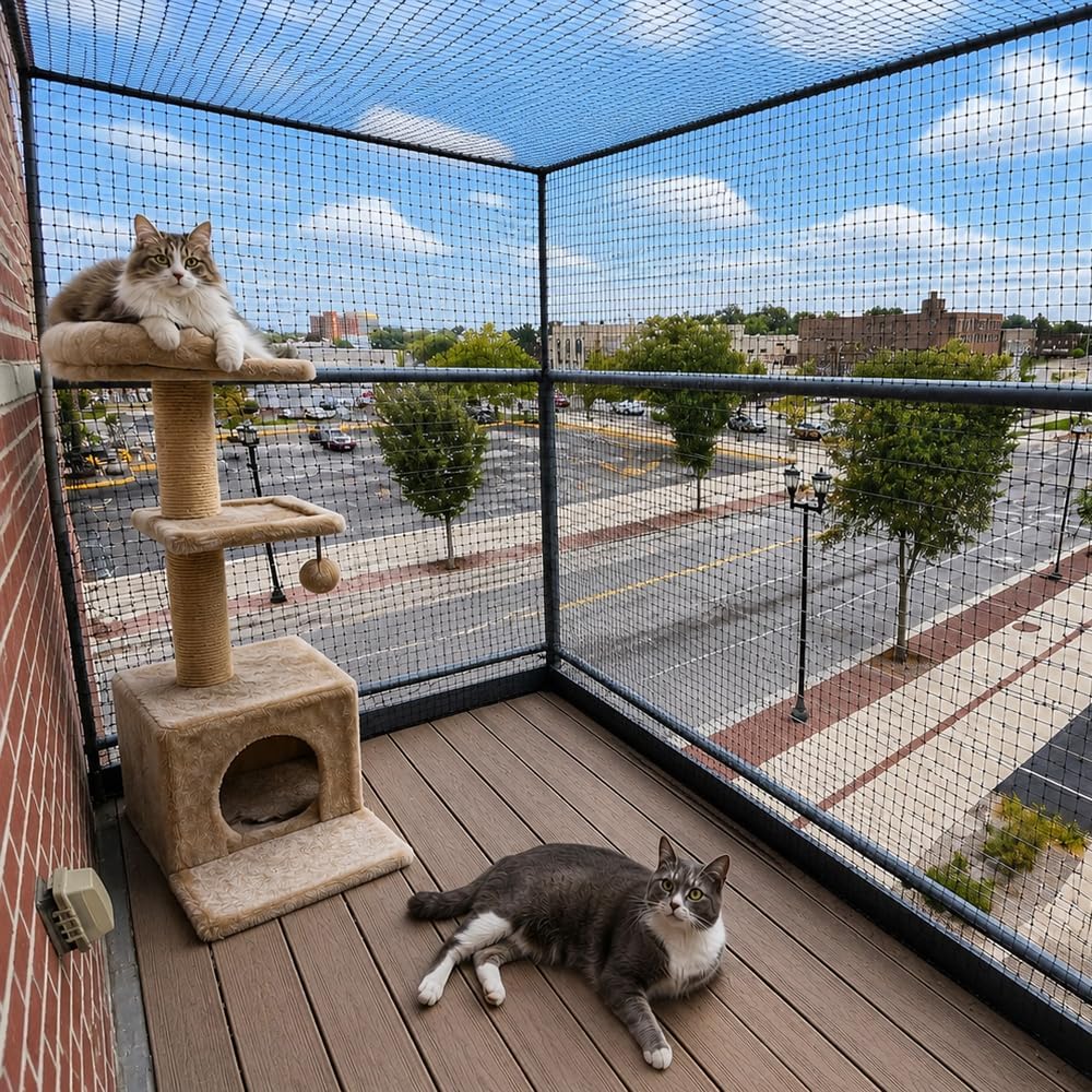 Cat Balcony Netting 10x20ft, 1/2” Mesh Anti-Fall Pet Safety Barrier
