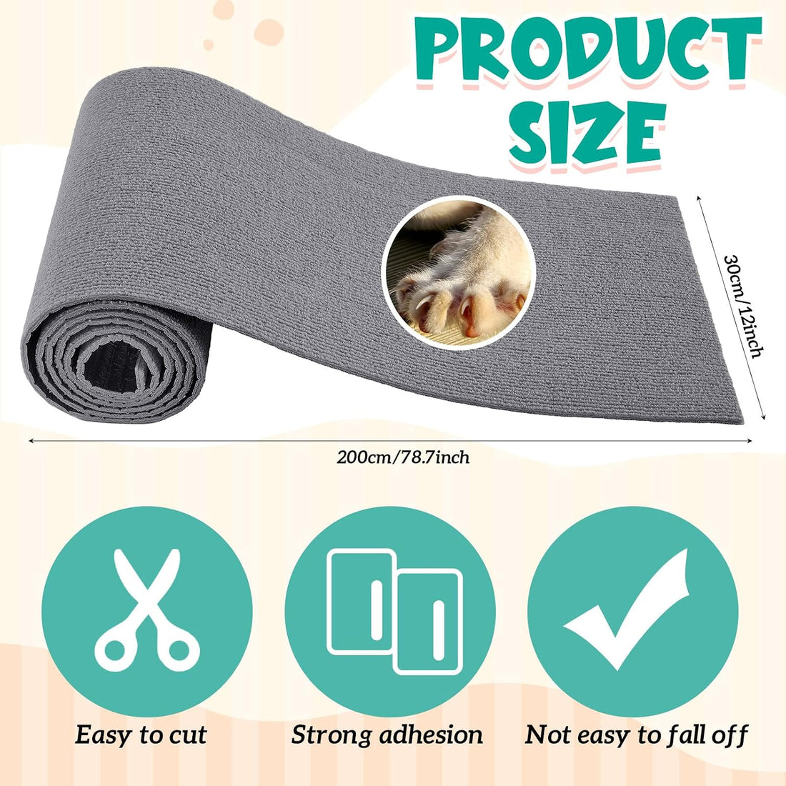 12" x 3.28' Rabbit Scratch Mat, Self Adhesive Bunny Pad