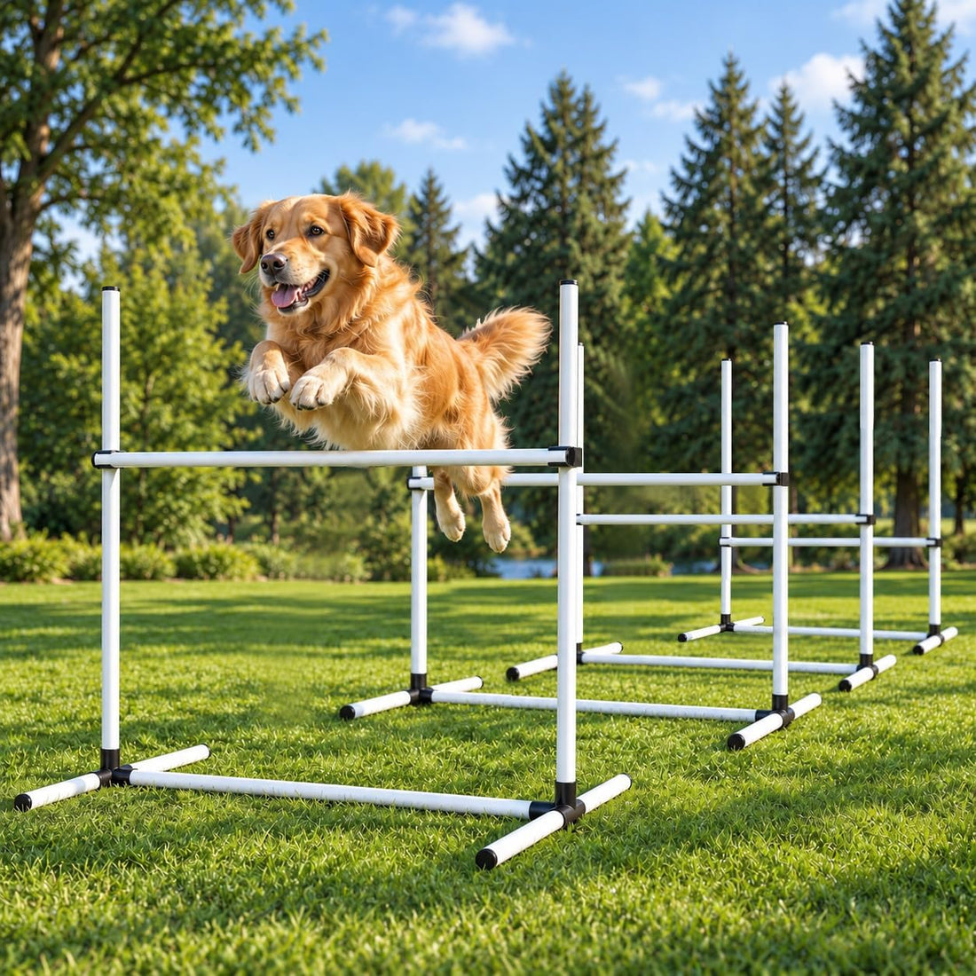 Dog Agility Hurdle Set with 32 Adjustable Bars & Ground Stakes