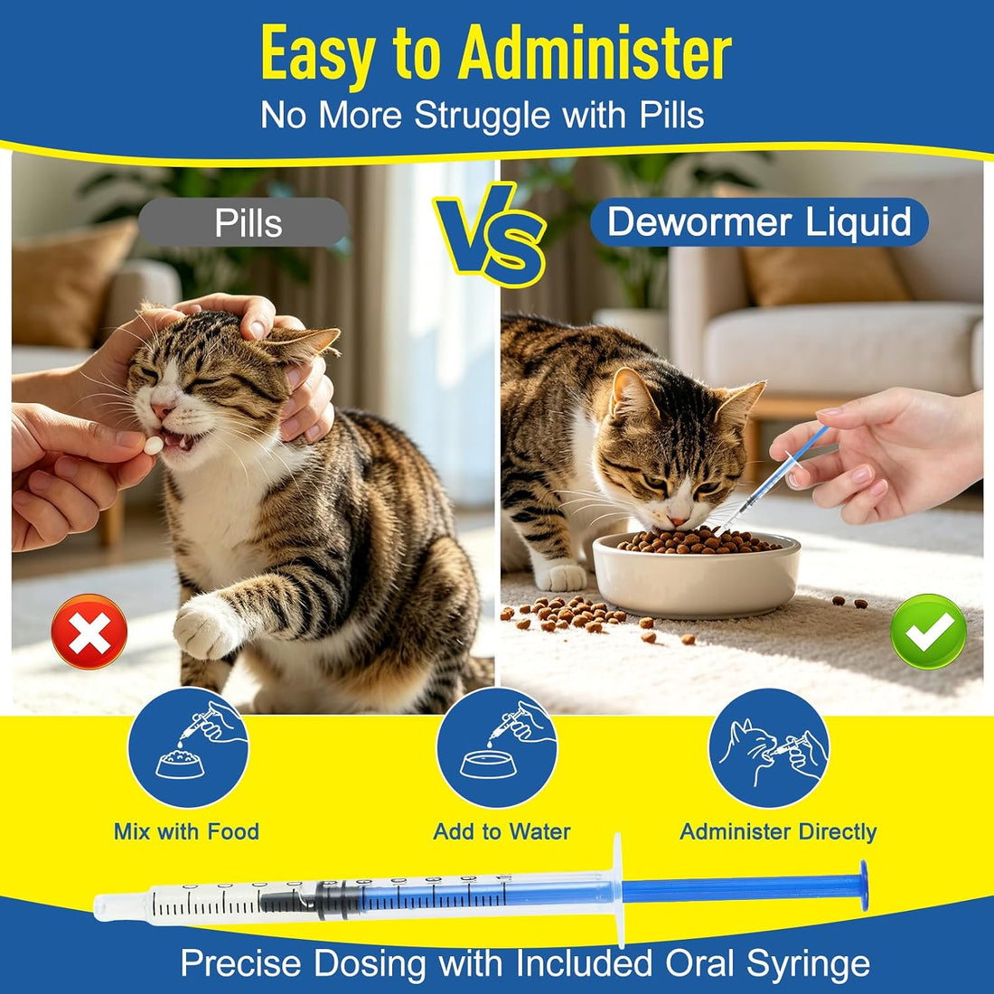 Dewormer for Cat and Kittens, Triple Dewormer for All Worms