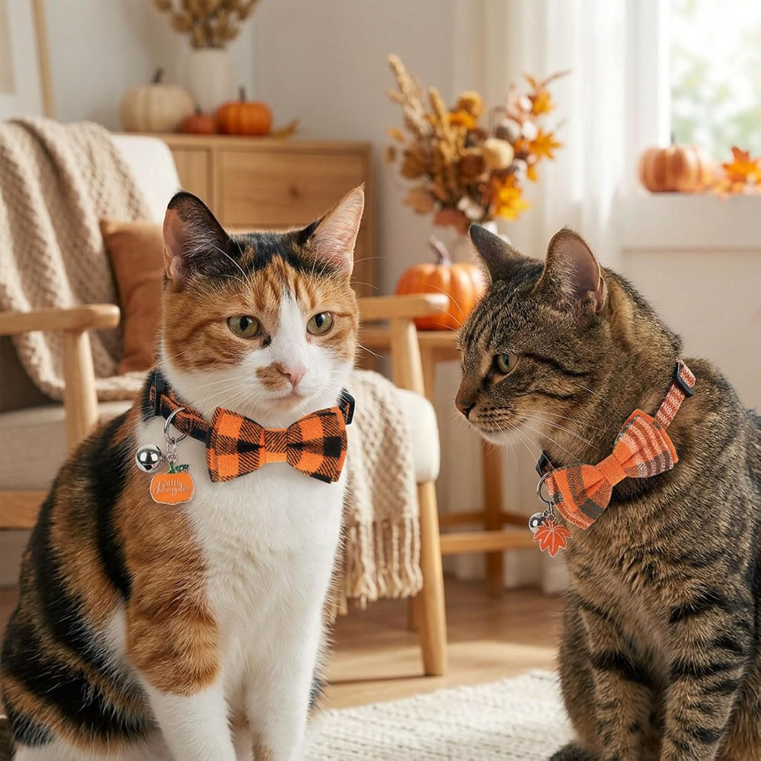 PTDECOR Fall Cat Collars with Bow