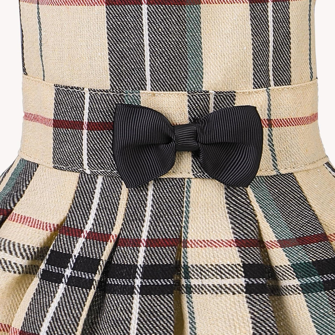 PUPTECK Classic Beige Plaid Dog Dress with Bow Puppy Skirt Clothes M
