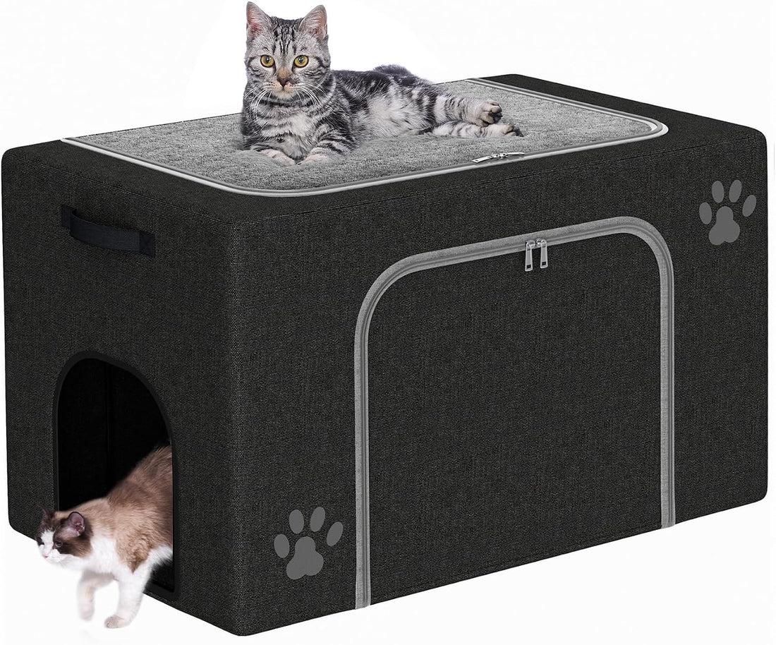 Hidden Cat Litter Box Enclosure with Cat Bed