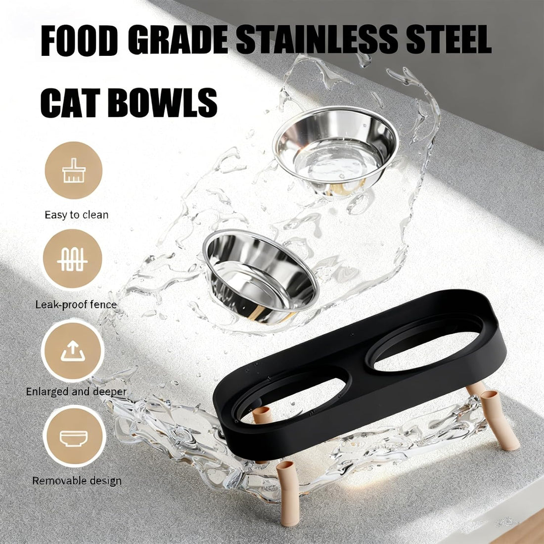 Elevated Cat Bowls, 2 Stainless Steel Raised Cat Food and Water Bowl
