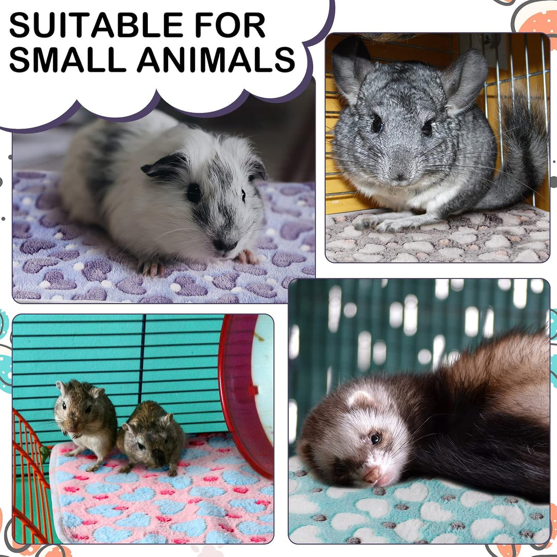 Reginary 4 Pcs Guinea Pig Fleece Cage Liners, Heart Pattern