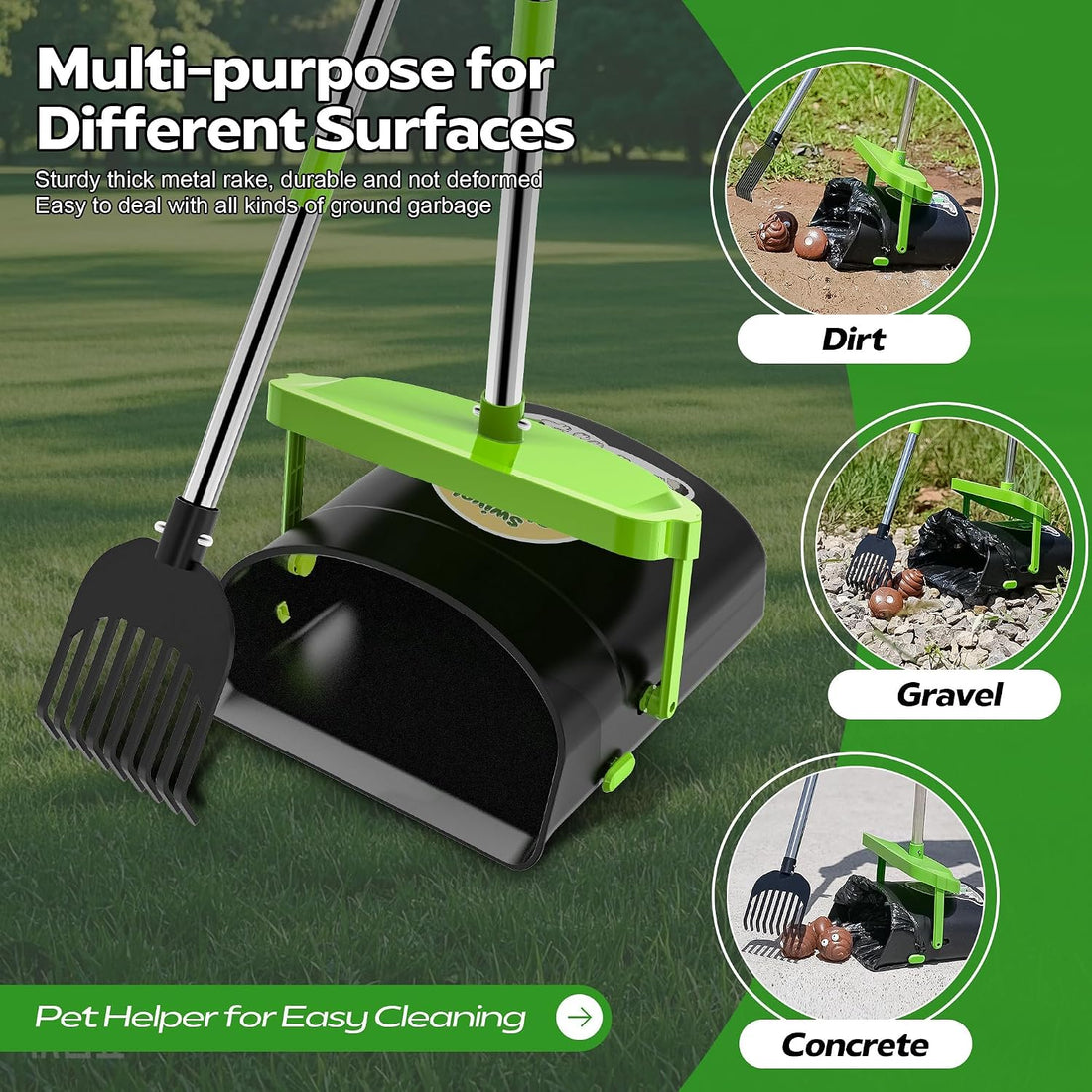 UPSKY 33.4" Dog Pooper Scooper Swivel Bin & Rake Kit with 100 Waste