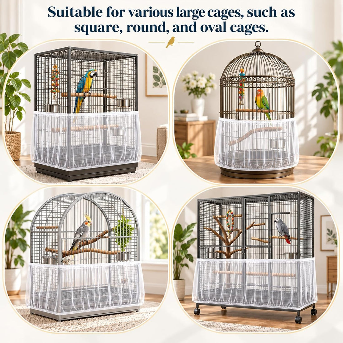 Universal Bird Cage Seed Catcher, Adjustable Bird Cage Cover 90-118''