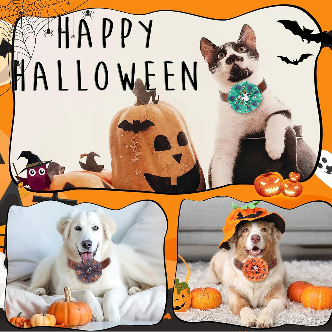 Huhumy 50 Pcs Halloween Dog Collar Bows Flowers Bulk for Small Medium
