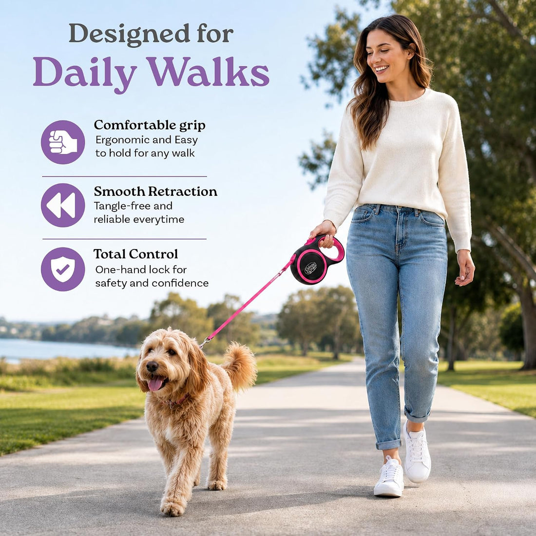 Retractable Dog Leash, 44 LBS /16FT Long, Small & Medium Dogs