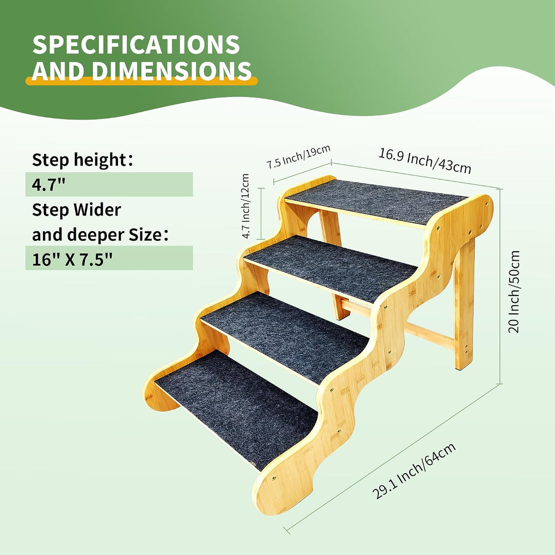 Dog Steps for Bed,Dog Stairs for Large & Oldder Dogs,Bamboo Pet