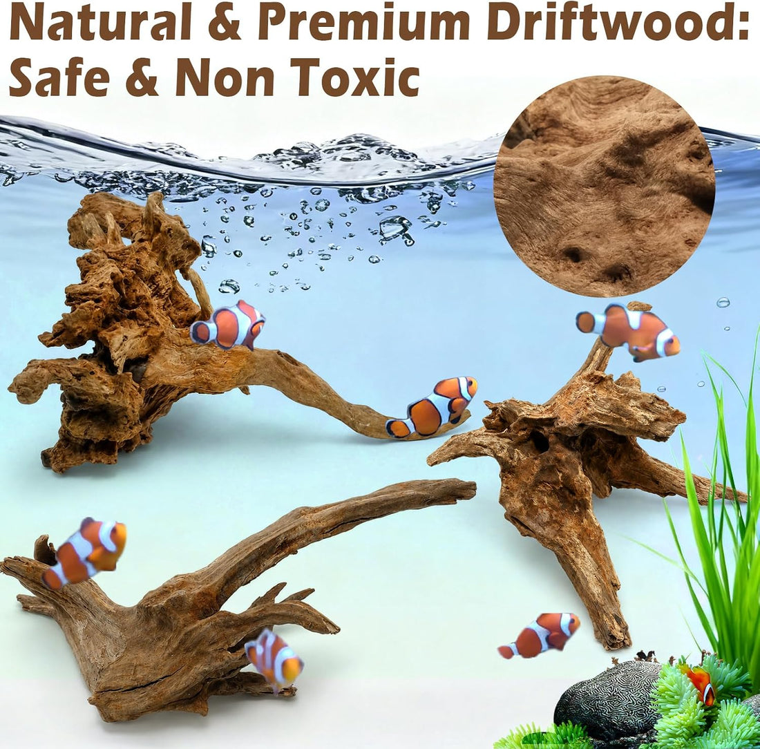 3PCS 8" Natural Driftwood Each Unique for Aquarium & Reptile Tank