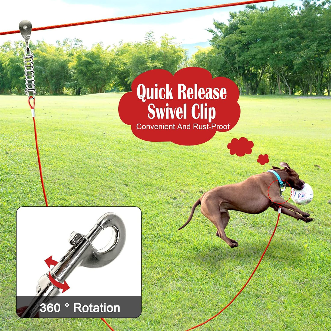 LUFFWELL 100FT Dog Runner for Yard with 15FT Tie Out Cable