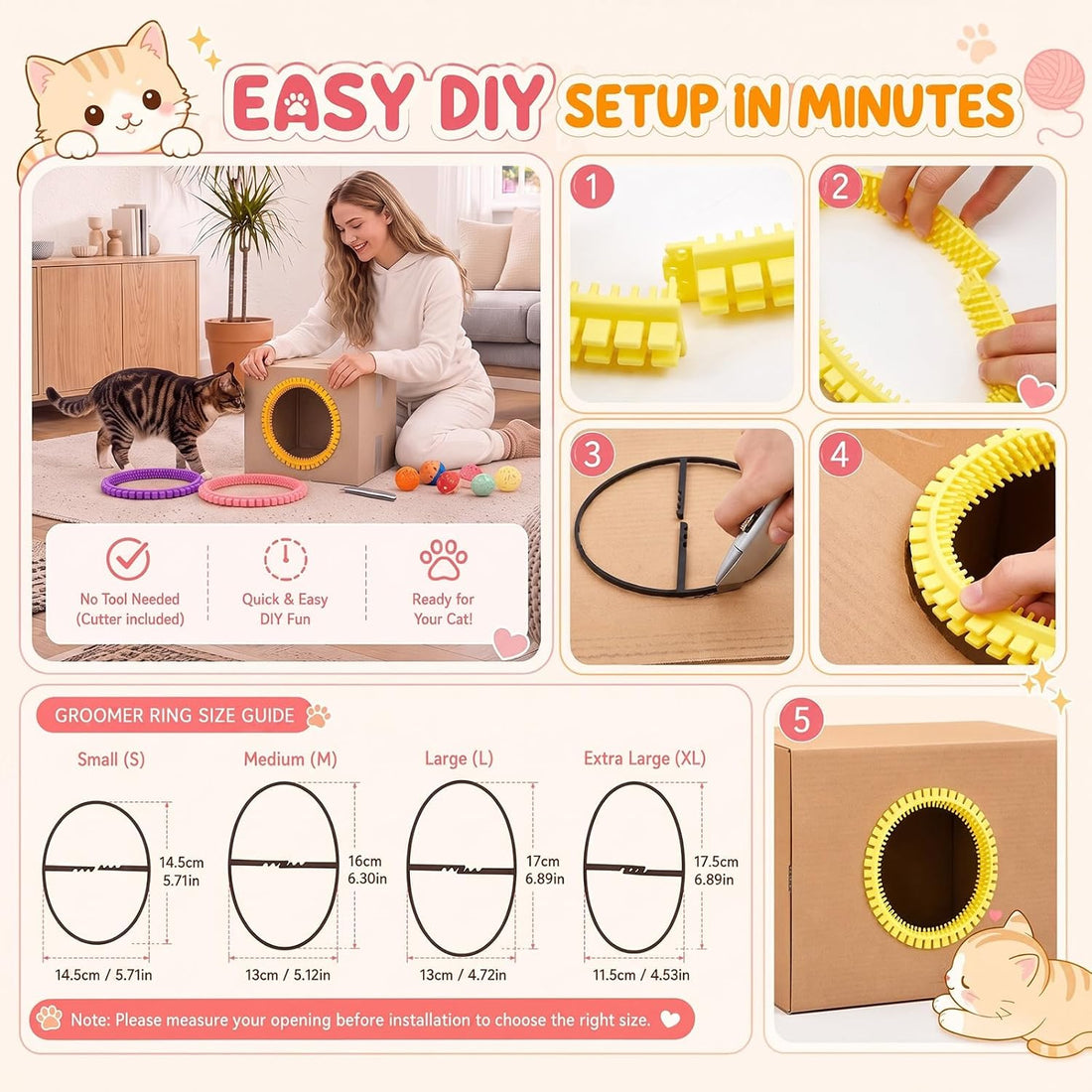 3 Pcs Cat Self Groomer Arch for Cardboard Boxes House