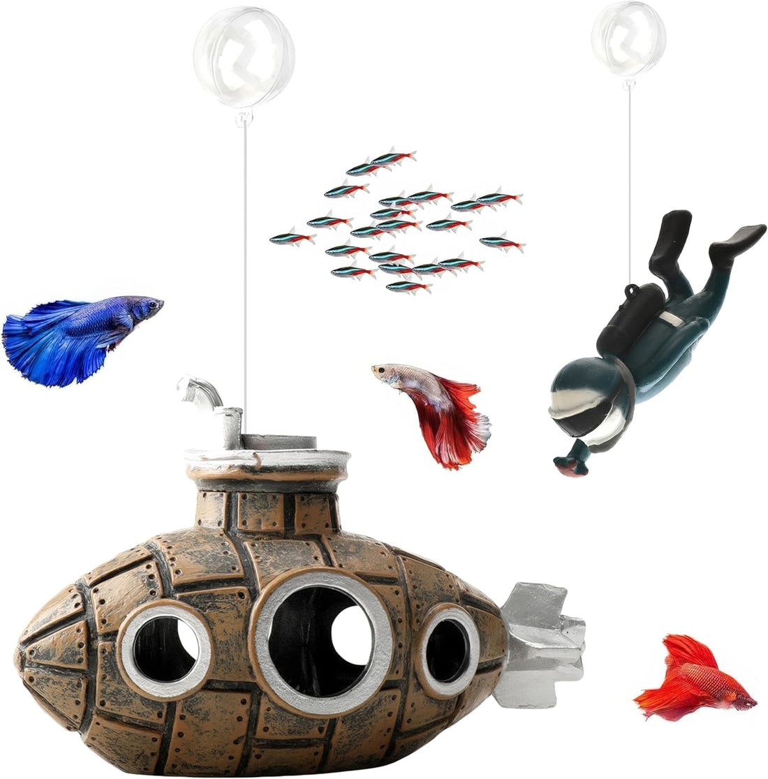 2-Pack Floating Little Diver, Aquarium Decorations for Fish Tanks