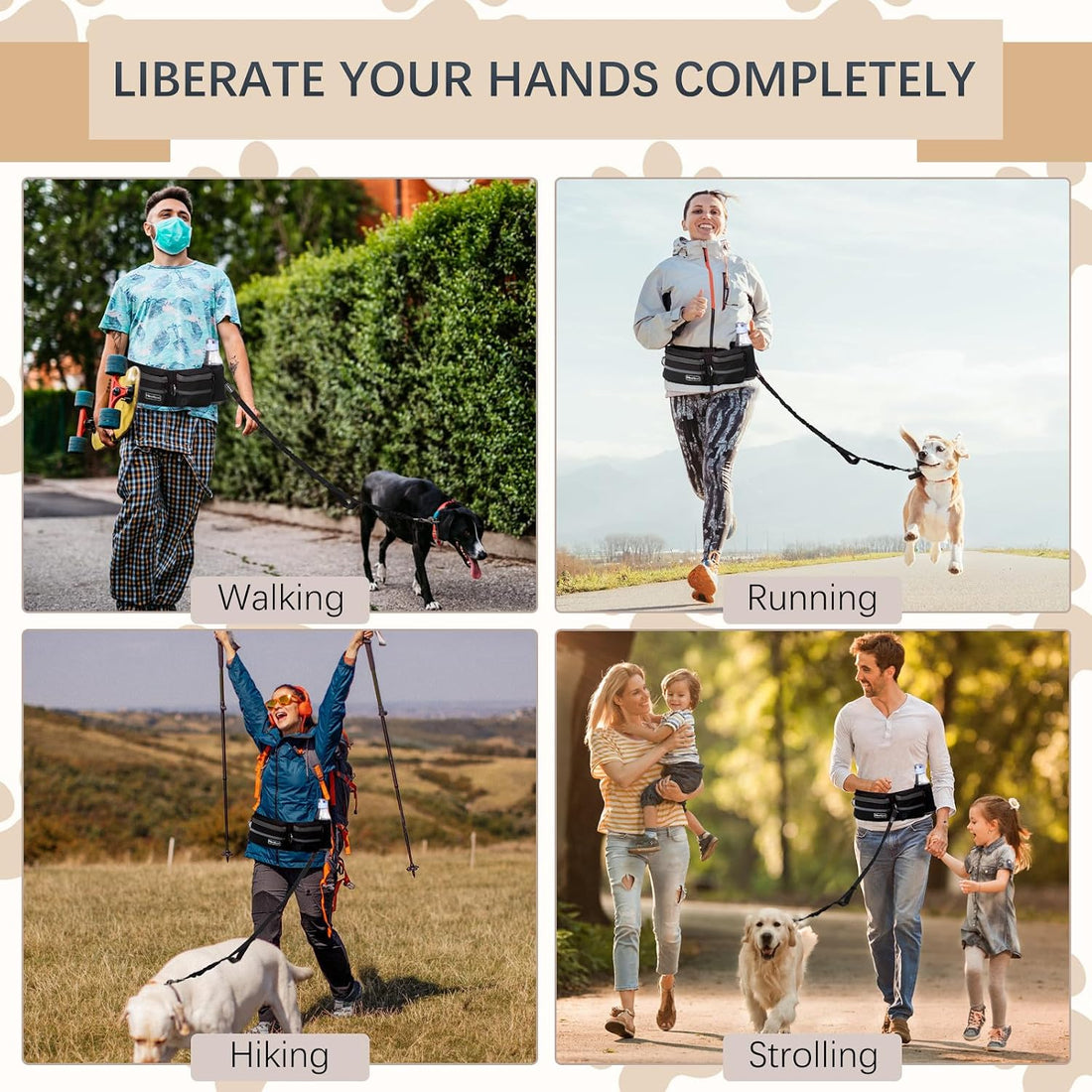 Heellpxi Dog Leash with Waist Belt, Reflective Stitching, Dual Handles
